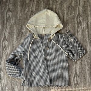 Ladies Checkered Hoodie - Gray and White with Cream Hood